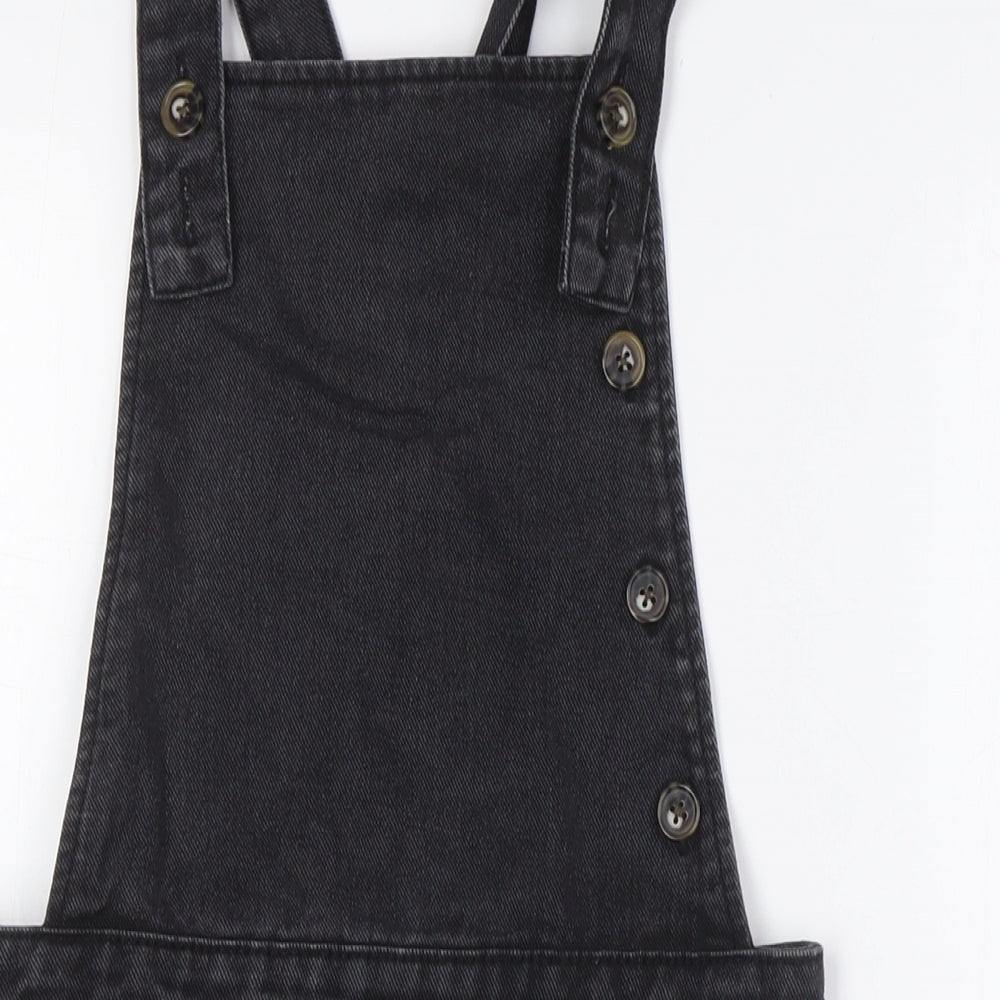 F&F Womens Black Cotton Pinafore/Dungaree Dress Size 6 Square Neck Zip