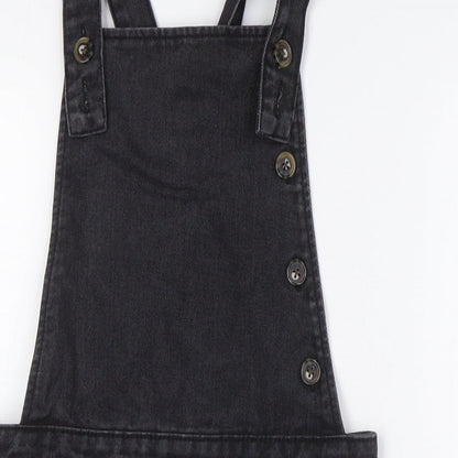 F&F Womens Black Cotton Pinafore/Dungaree Dress Size 6 Square Neck Zip
