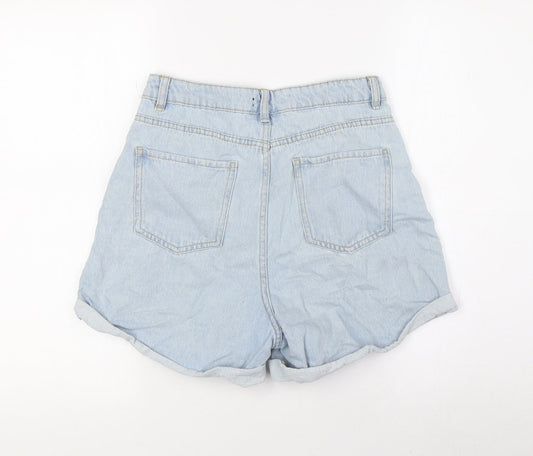 Boohoo Womens Blue Cotton Basic Shorts Size 8 L4 in Regular Button - turn ups