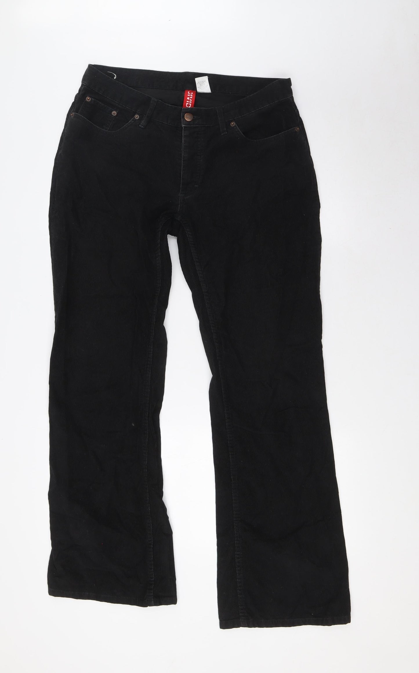 Divided by H&M Womens Black Cotton Trousers Size 32 in L32 in Regular Button
