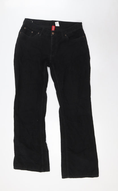 Divided by H&M Womens Black Cotton Trousers Size 32 in L32 in Regular Button