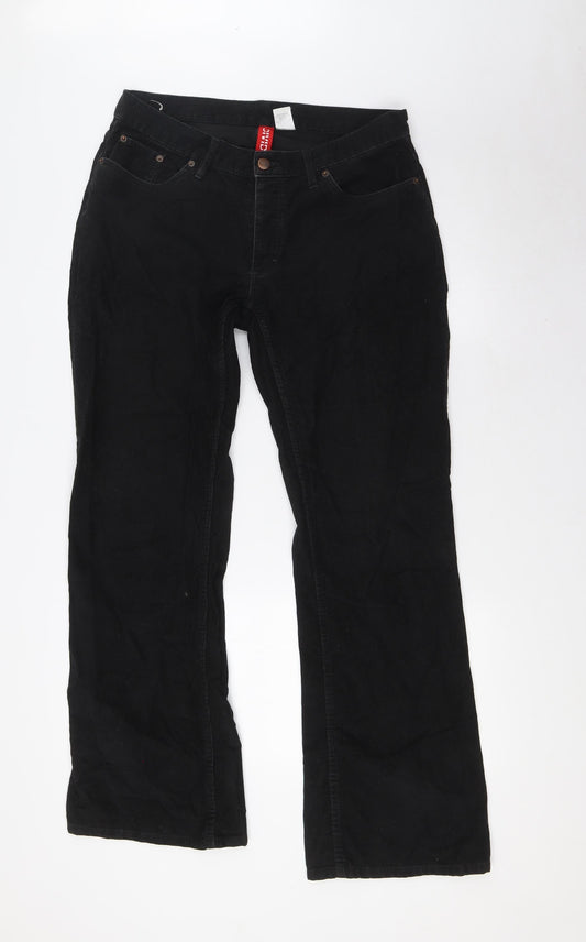 Divided by H&M Womens Black Cotton Trousers Size 32 in L32 in Regular Button