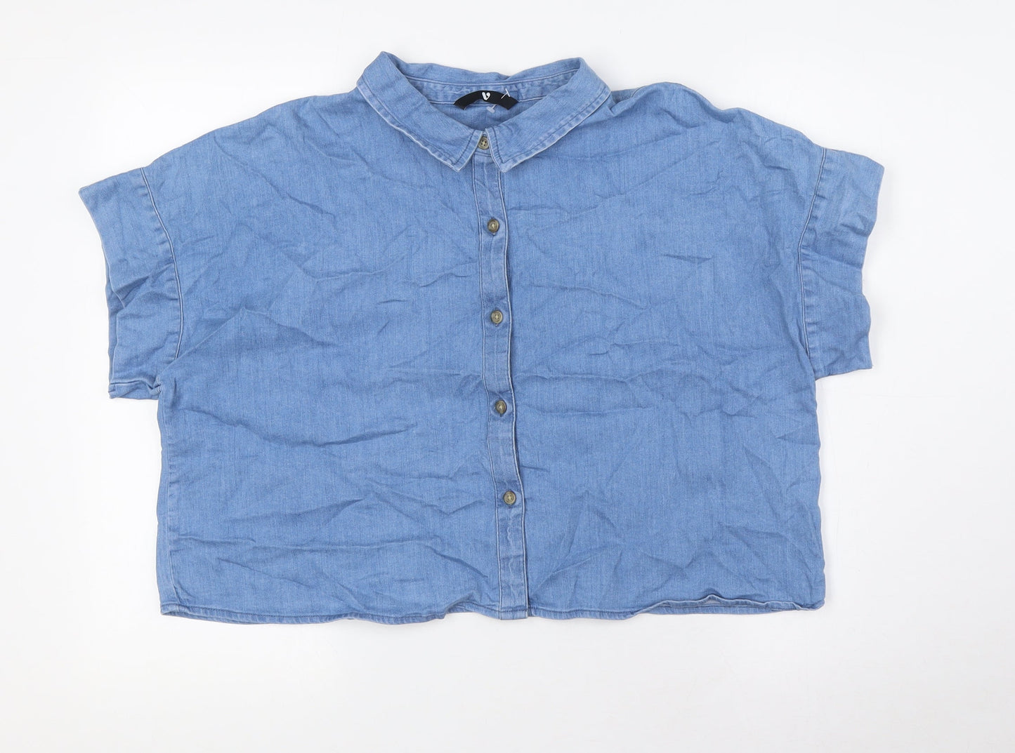 Womens UK Size 12 Very Blue Basic Button-Up