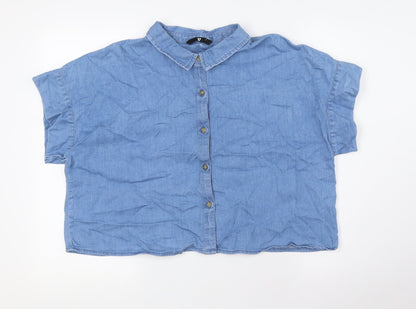 Womens UK Size 12 Very Blue Basic Button-Up