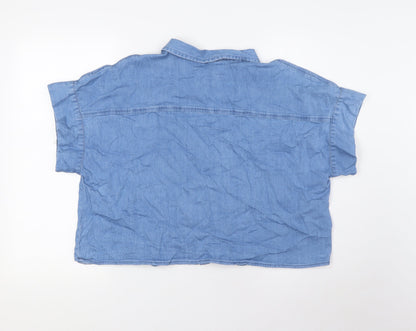 Womens UK Size 12 Very Blue Basic Button-Up