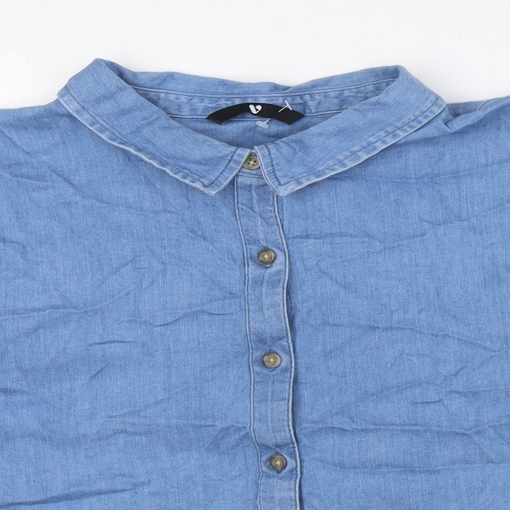 Womens UK Size 12 Very Blue Basic Button-Up