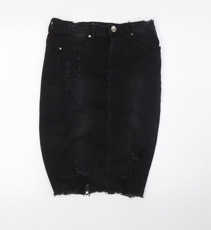 Denim Club Womens Black Cotton Straight & Pencil Skirt Size 10 Button - Destressed