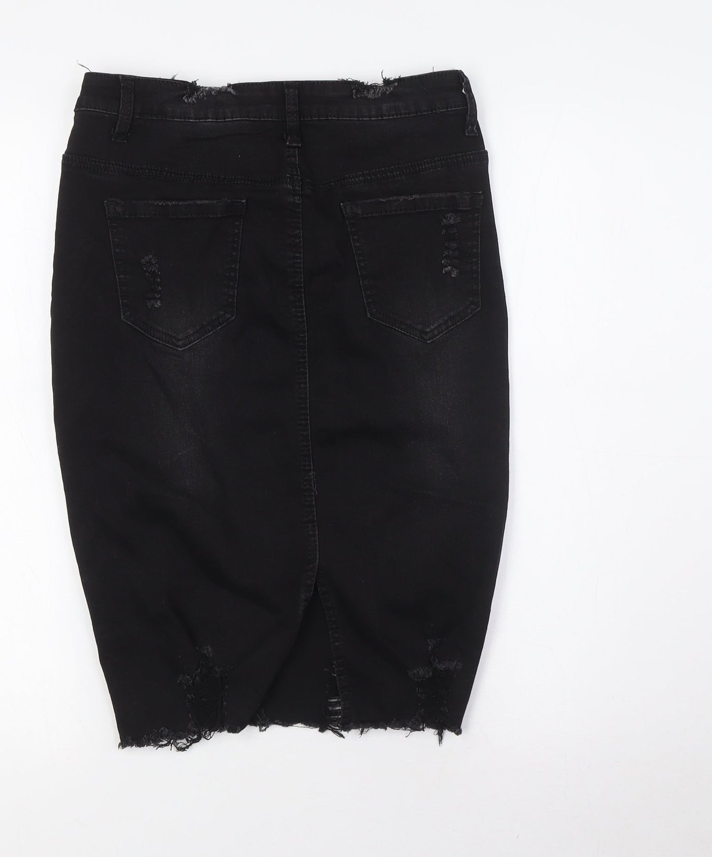 Denim Club Womens Black Cotton Straight & Pencil Skirt Size 10 Button - Destressed