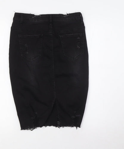Denim Club Womens Black Cotton Straight & Pencil Skirt Size 10 Button - Destressed