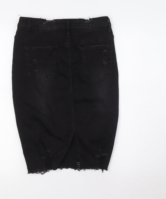 Denim Club Womens Black Cotton Straight & Pencil Skirt Size 10 Button - Destressed