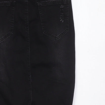 Denim Club Womens Black Cotton Straight & Pencil Skirt Size 10 Button - Destressed