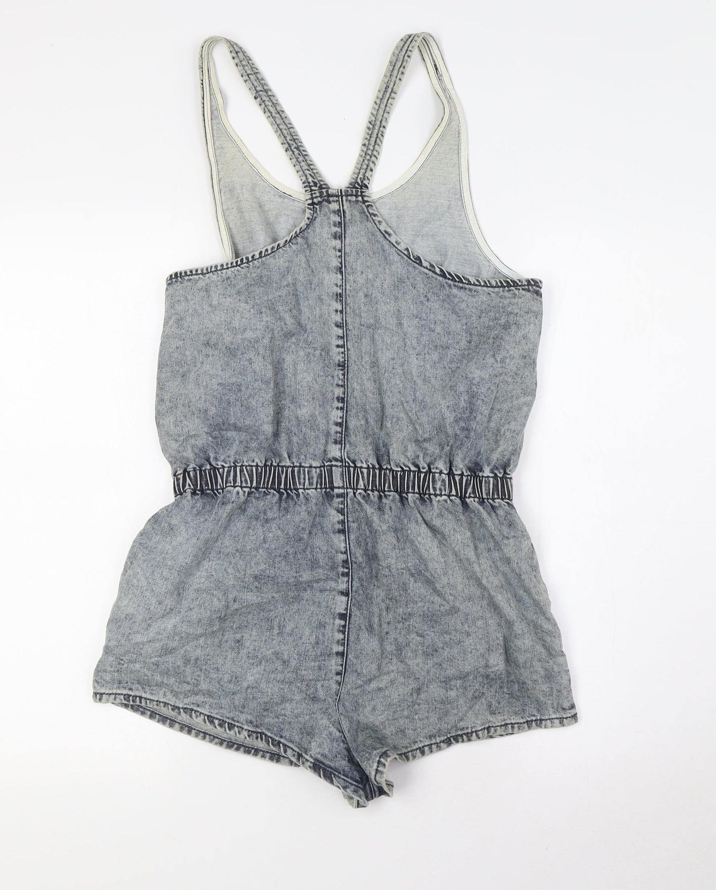 Topshop Womens Blue 100% Cotton Playsuit One-Piece Size 10 Zip