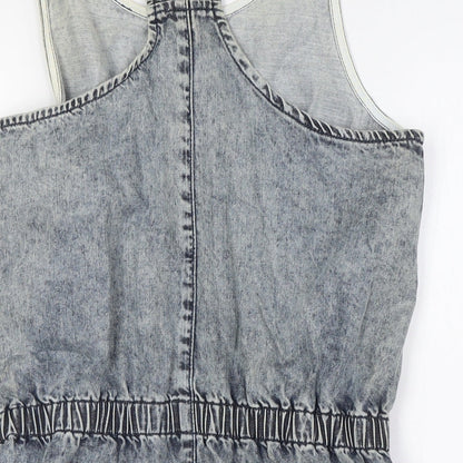 Topshop Womens Blue 100% Cotton Playsuit One-Piece Size 10 Zip