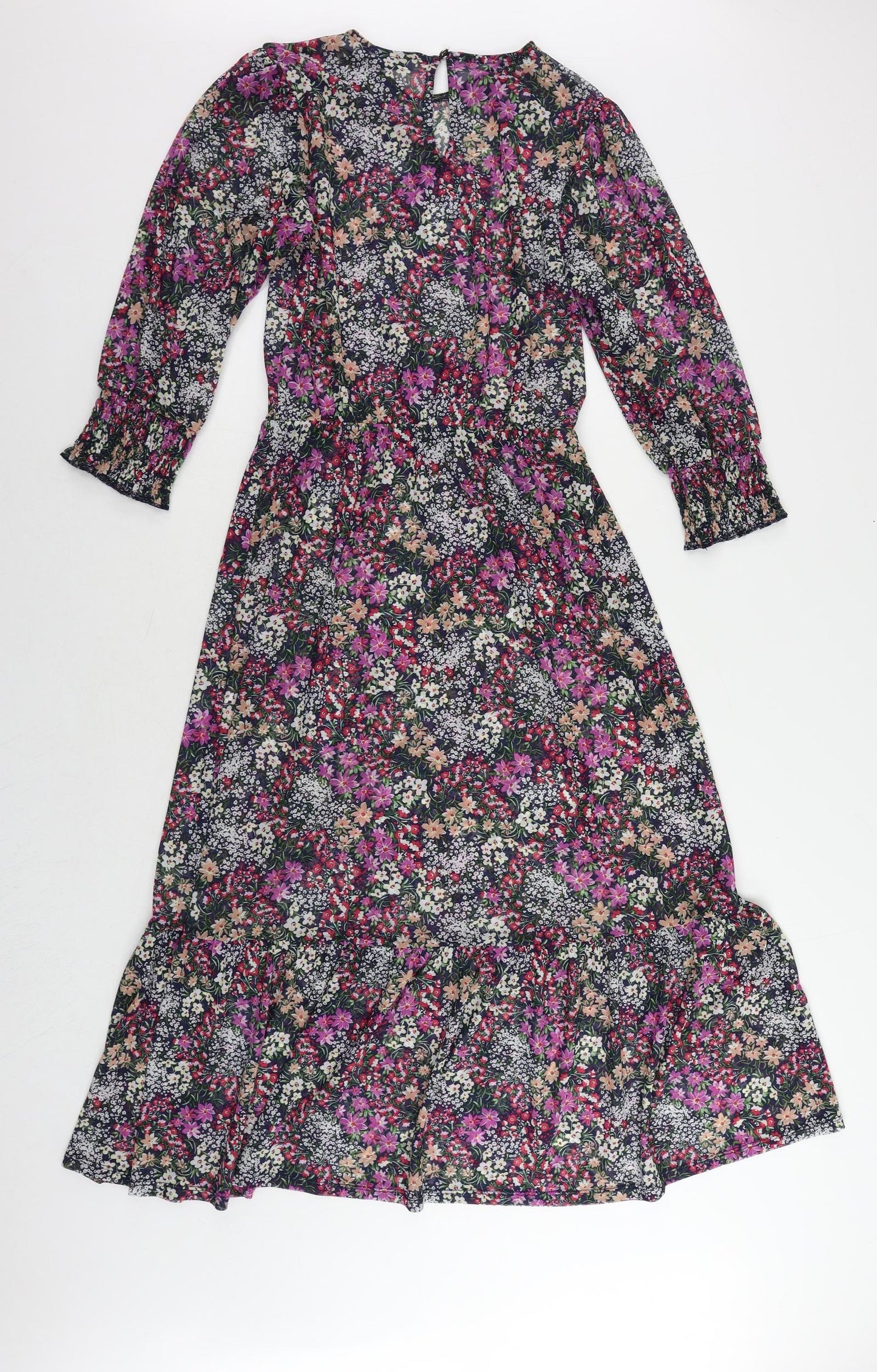 Oasis Womens Multicoloured Floral Polyester A-Line Size XS Round Neck Button - Sheer