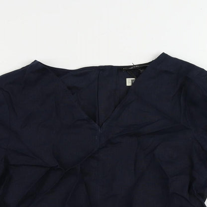 Autograph Womens Blue Linen Basic Blouse Size 6 V-Neck