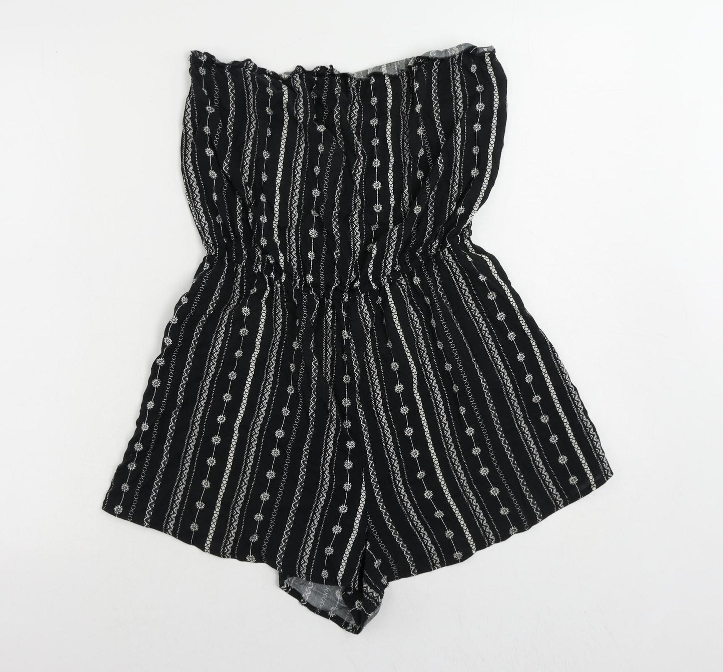 H&M Womens Black Geometric Viscose Playsuit One-Piece Size 10 - Strapless