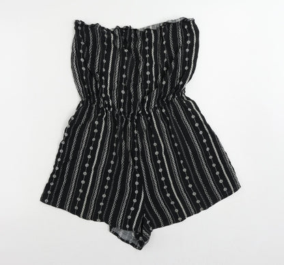 H&M Womens Black Geometric Viscose Playsuit One-Piece Size 10 - Strapless