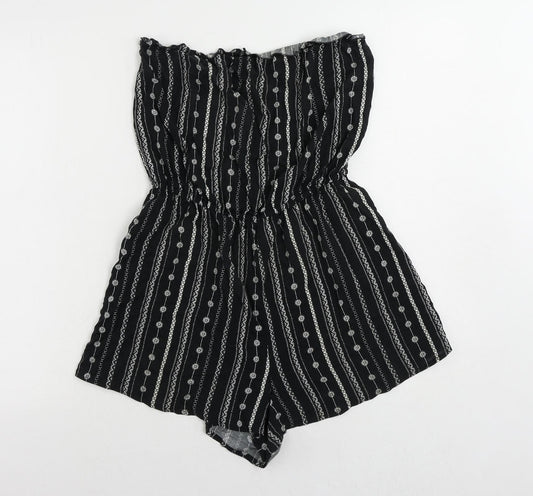 H&M Womens Black Geometric Viscose Playsuit One-Piece Size 10 - Strapless