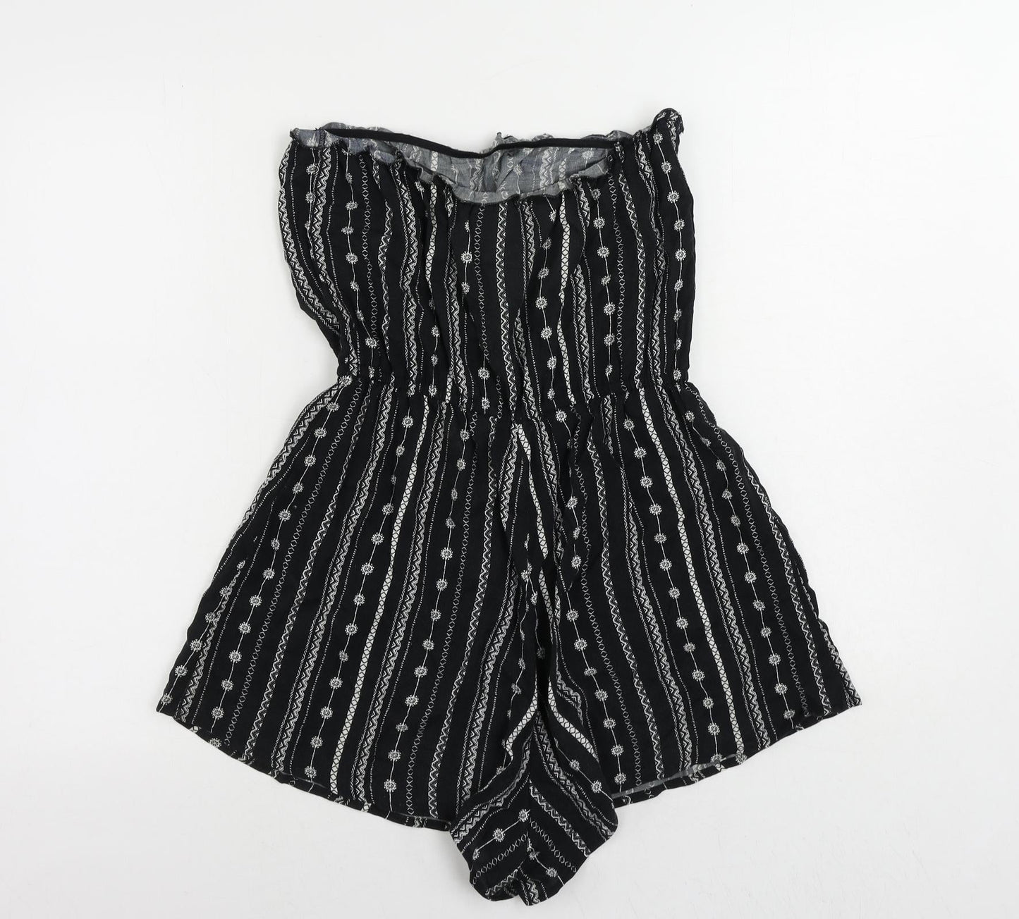 H&M Womens Black Geometric Viscose Playsuit One-Piece Size 10 - Strapless