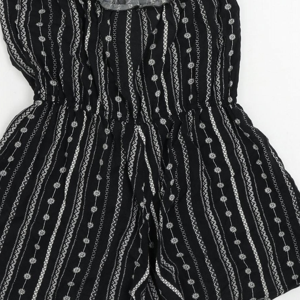 H&M Womens Black Geometric Viscose Playsuit One-Piece Size 10 - Strapless