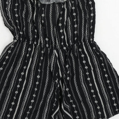 H&M Womens Black Geometric Viscose Playsuit One-Piece Size 10 - Strapless