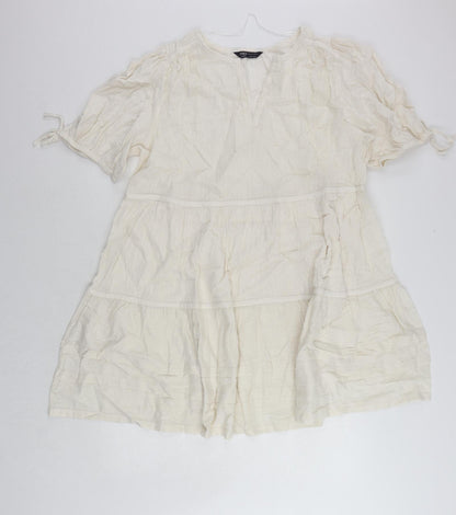 Marks and Spencer Womens Ivory Cotton Trapeze & Swing Size 16 V-Neck Pullover - Embroidered