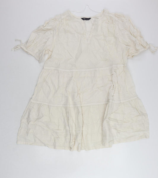 Marks and Spencer Womens Ivory Cotton Trapeze & Swing Size 16 V-Neck Pullover - Embroidered