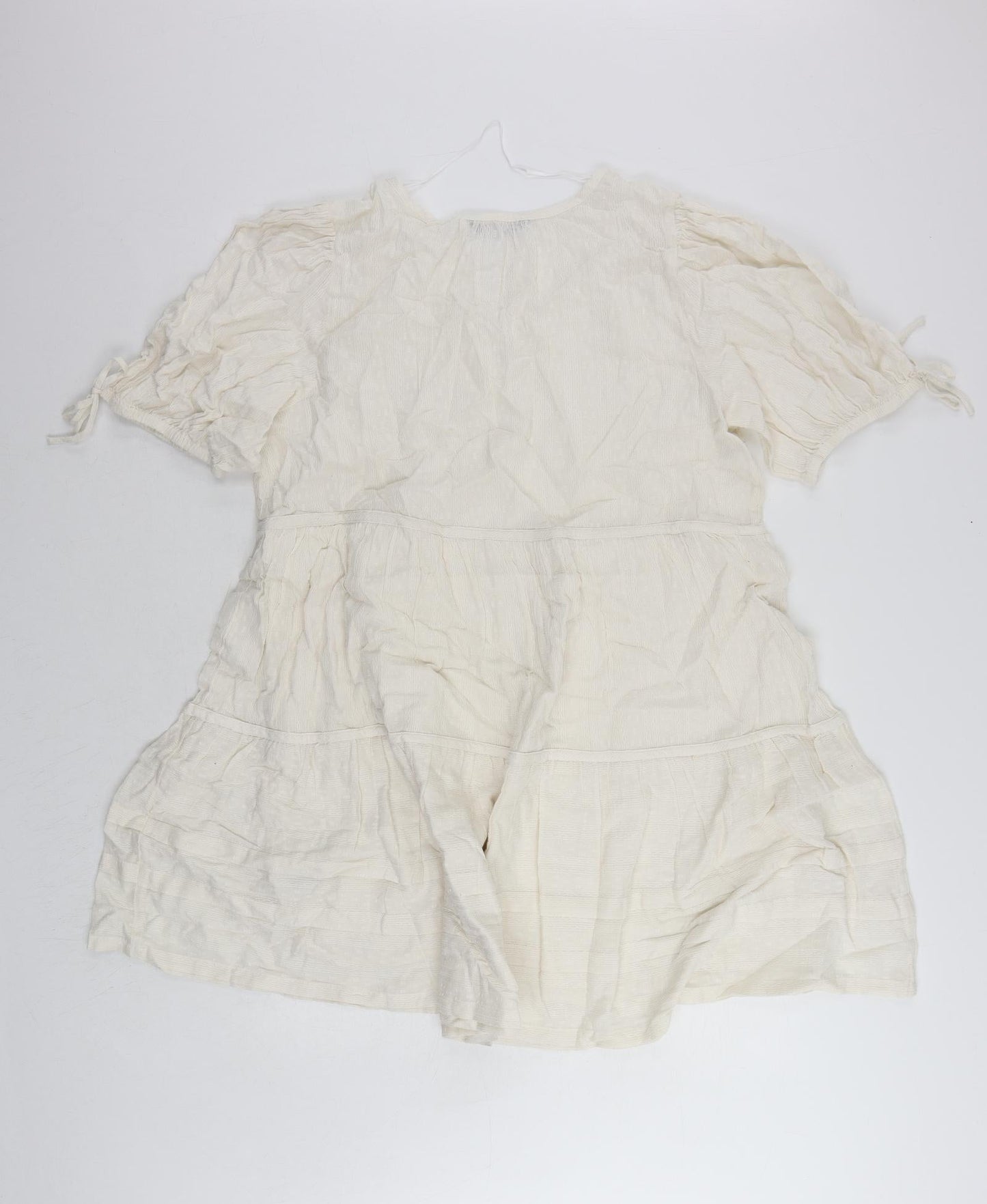 Marks and Spencer Womens Ivory Cotton Trapeze & Swing Size 16 V-Neck Pullover - Embroidered