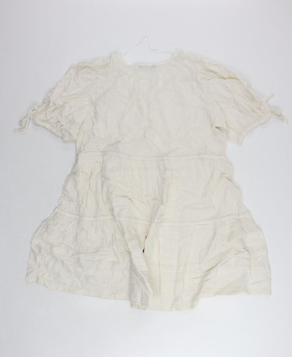 Marks and Spencer Womens Ivory Cotton Trapeze & Swing Size 16 V-Neck Pullover - Embroidered