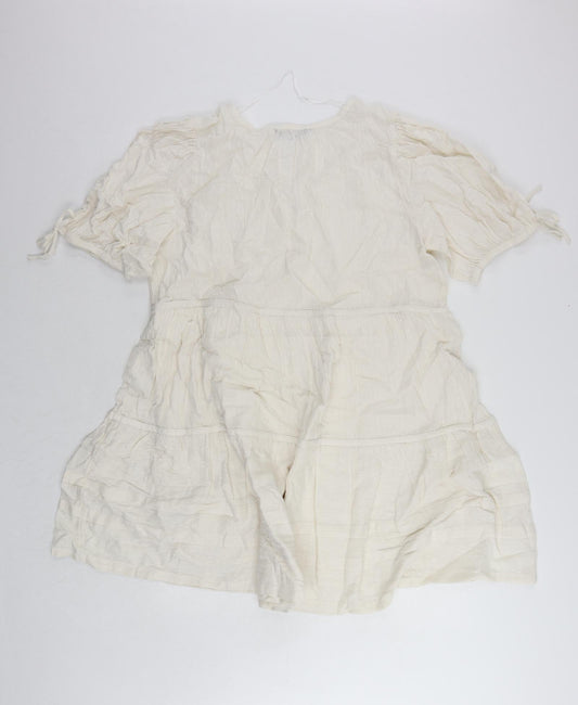 Marks and Spencer Womens Ivory Cotton Trapeze & Swing Size 16 V-Neck Pullover - Embroidered