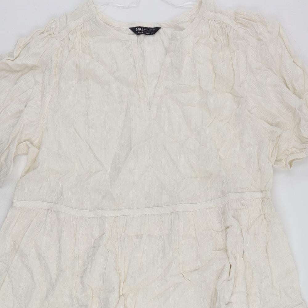 Marks and Spencer Womens Ivory Cotton Trapeze & Swing Size 16 V-Neck Pullover - Embroidered