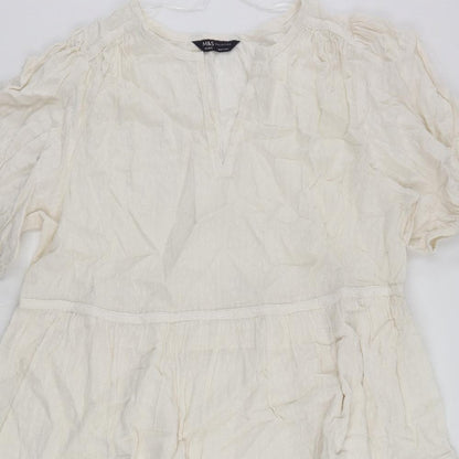 Marks and Spencer Womens Ivory Cotton Trapeze & Swing Size 16 V-Neck Pullover - Embroidered