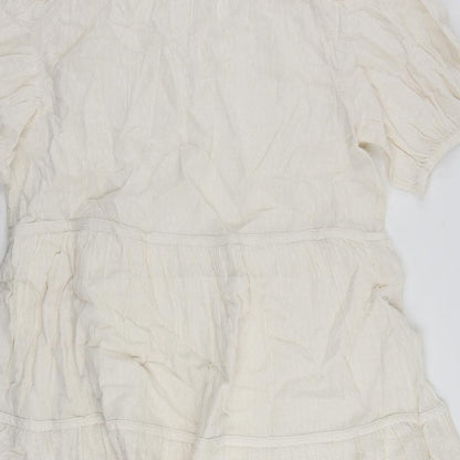 Marks and Spencer Womens Ivory Cotton Trapeze & Swing Size 16 V-Neck Pullover - Embroidered