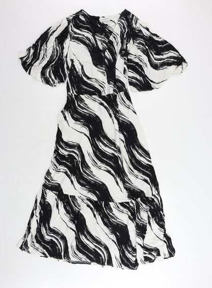 Autograph Womens Black Geometric Viscose Maxi Size 10 Round Neck Zip - Pockets