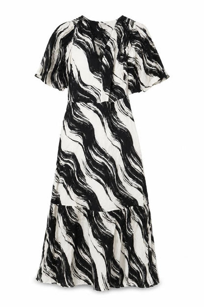 Autograph Womens Black Geometric Viscose Maxi Size 10 Round Neck Zip - Pockets