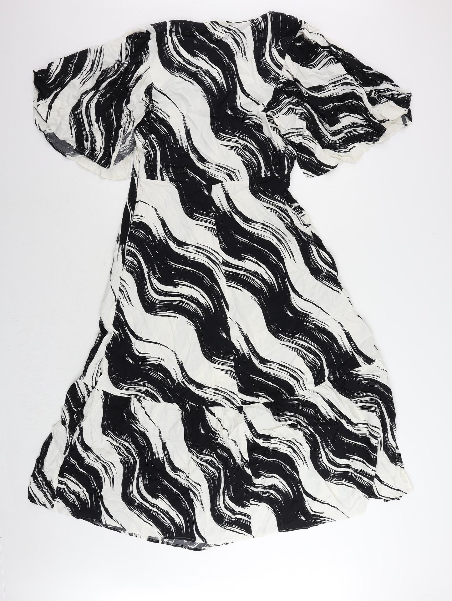 Autograph Womens Black Geometric Viscose Maxi Size 10 Round Neck Zip - Pockets