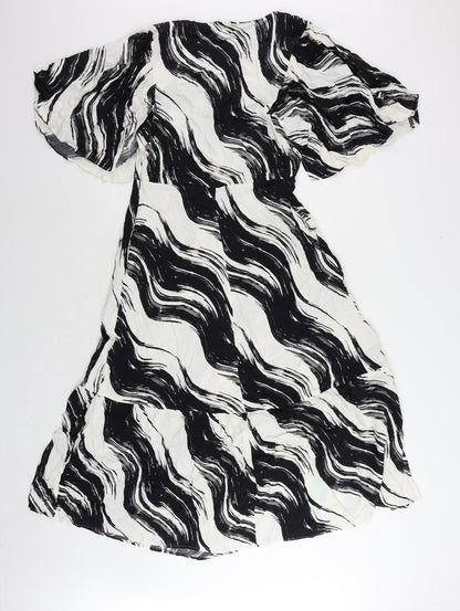 Autograph Womens Black Geometric Viscose Maxi Size 10 Round Neck Zip - Pockets