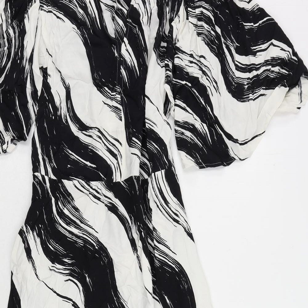 Autograph Womens Black Geometric Viscose Maxi Size 10 Round Neck Zip - Pockets