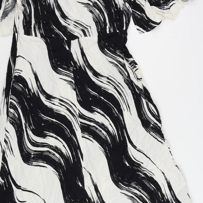 Autograph Womens Black Geometric Viscose Maxi Size 10 Round Neck Zip - Pockets