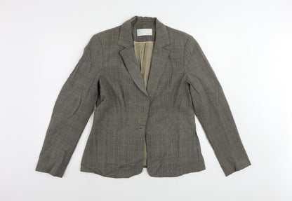 AMARANTO Womens Brown Plaid Jacket Blazer Size 14 Button