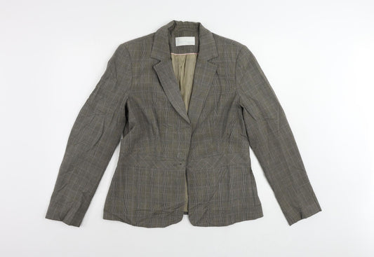 AMARANTO Womens Brown Plaid Jacket Blazer Size 14 Button