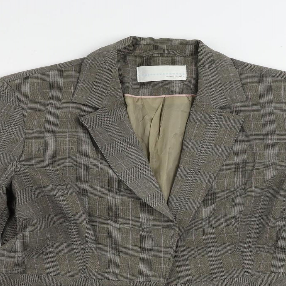 AMARANTO Womens Brown Plaid Jacket Blazer Size 14 Button