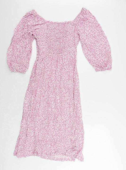 Marks and Spencer Womens Pink Floral Viscose A-Line Size 8 V-Neck Pullover