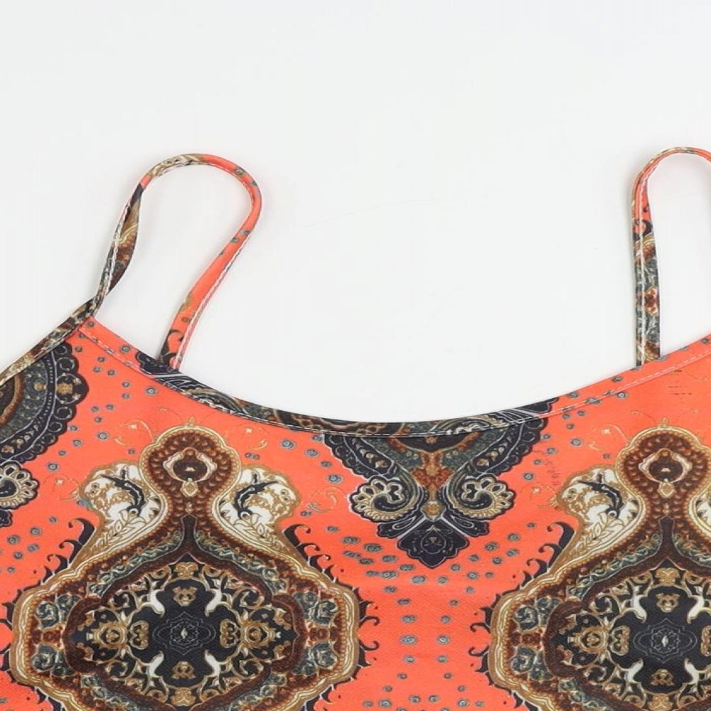 Boohoo Womens Red Paisley Polyester Camisole Tank Size 12 Scoop Neck