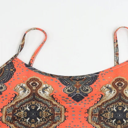 Boohoo Womens Red Paisley Polyester Camisole Tank Size 12 Scoop Neck