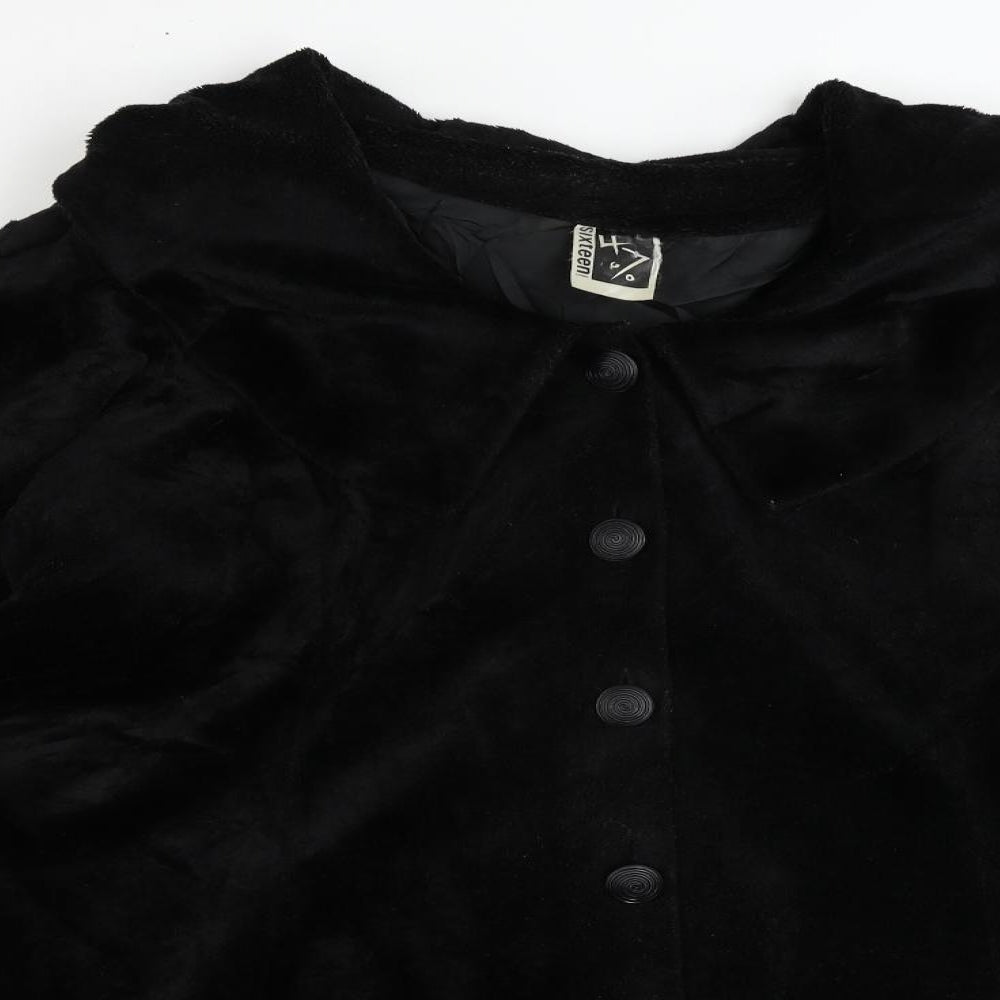 Sixteen Womens Black Pea Coat Coat Size M Button - Faux Fur Vintage