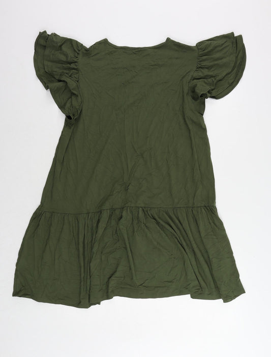 Marks and Spencer Womens Green Viscose A-Line Size 16 Round Neck Pullover - Ruffle
