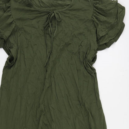 Marks and Spencer Womens Green Viscose A-Line Size 16 Round Neck Pullover - Ruffle