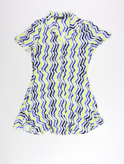 Marks and Spencer Womens Multicoloured Geometric Viscose Shirt Dress Size 14 Collared
