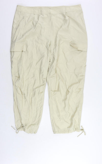 Marks and Spencer Womens Beige Modal Cargo Trousers Size 20 L27 in Regular Zip